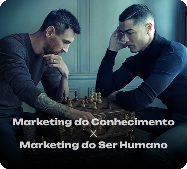 Aqui mostra uma ação de marketing entre Messi x Cristiano em um jogo de xadrez.